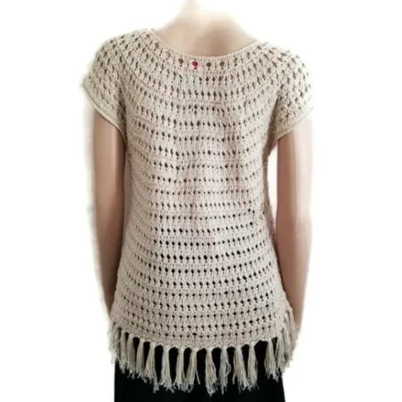Ruby Rd. Women's Crochet Knit Fringe Tassel Hem Swim Cover-Up Top Size Medium - Picture 7 of 11
